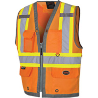Veste de s&eacute;curit&eacute; pour arpenteur Pioneer avec fermeture &agrave; glissi&egrave;re et dos en maille, Orange haute visibilit&eacute;, Petit, Polyester Absolute Business Supply