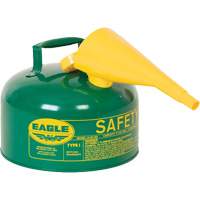 Bidon de s&eacute;curit&eacute; pour les combustibles avec entonnoir, Type I, Acier galvanis&eacute;, 2,5 gal. US, Vert, Homologu&eacute; FM/List&eacute; UL/ULC Absolute Business Supply