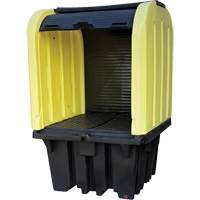 Yellow Roll Top Hardcover Spill Pallet, 65" L x 65" W x 101" H, 5000 lbs. Load Capacity Absolute Business Supply