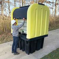 Yellow Roll Top Hardcover Spill Pallet, 65" L x 65" W x 101" H, 5000 lbs. Load Capacity Absolute Business Supply