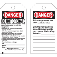 &eacute;tiquettes de verrouillage, Plastique, 3" la x 5-1/2" h, Anglais Absolute Business Supply
