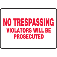 "No Trespassing" Sign, 7" x 10", Vinyl, English Absolute Business Supply