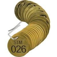 &eacute;tiquettes num&eacute;rot&eacute;es pour vannes STM, # 026-050, Laiton, 1,5" dia. Absolute Business Supply