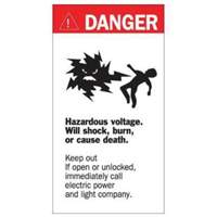 "Danger Hazardous Voltage" Sign, 8" x 4-1/2", Acrylic, English with Pictogram Absolute Business Supply
