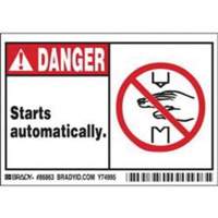 "Danger Starts Automatically" Sign, 3-1/2" x 5", Polyester, English with Pictogram Absolute Business Supply