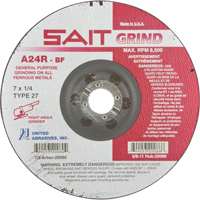 A24R Long Life Grinding Wheel, 7" x 1/4", 7/8" Arbor, Aluminum Oxide, Type 27 Absolute Business Supply