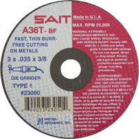 Cut-Off Wheel (A36T), 3" x 0.035", 3/8" Arbor, Type 27, Aluminum Oxide, 25000 RPM Absolute Business Supply