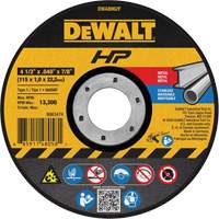Meule de tronçonnage des m&eacute;taux HP, 4-1/2" x 0,04", Arbre de 7/8", Type 1, Oxyde d'aluminium, 13 300 Tr/min Absolute Business Supply
