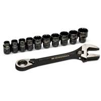 11-Piece Pass-Thru Adjustable Wrench Set, 8" L, 1-1/8" Max Width, Chrome/Polished Absolute Business Supply