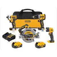 XR&reg; Brushless Cordless 4-Tool Combo Kit, Lithium-Ion, 20 V Absolute Business Supply