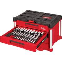 Ensemble de 242 pi&egrave;ces de douilles et cliquets m&eacute;triques et SAE 1/4", 3/8" et 1/2" avec boîte &agrave; outils PACKOUT &agrave; 4 tiroirs, 16-3/10" x 22-1/5" x 14-3/10", Noir/Rouge Absolute Business Supply