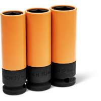 Jeu de douilles m&eacute;triques haute r&eacute;sistance pour protecteurs de roues, 3 Mcx, Chocs, Prise de 1/2", Profond Absolute Business Supply