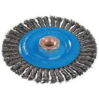 Brosse &agrave; fils nou&eacute;s pour cordons de soudure, Dia. 4", Fils 0,02", Arbre 5/8"-11, Aluminium/Acier inoxydable Absolute Business Supply