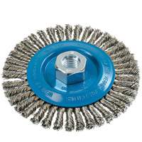 Brosse &agrave; fils &eacute;troits nou&eacute;s et torsad&eacute;s, Dia. 5", Fils 0,02", Arbre 5/8"-11, Aluminium/Acier inoxydable Absolute Business Supply