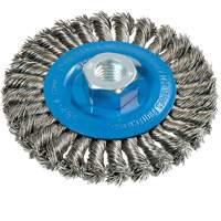 Wide Knotted Wire Wheel Brush, 4-1/2" Dia., 0.02" Fill, 5/8"-11 Arbor, Aluminum/Stainless Steel Absolute Business Supply