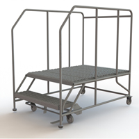 Mobile Work Platform, Steel, 2 Steps, 20" H, 48" D, 36" Step, Serrated Absolute Business Supply