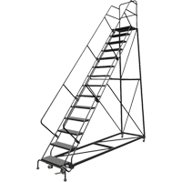 Safety Slope Rolling Ladder, 14 Steps, Perforated, 50° Incline, 140" High Absolute Business Supply