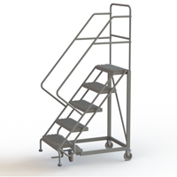 Safety Slope Rolling Ladder, 5 Steps, Serrated, 50° Incline, 50" High Absolute Business Supply