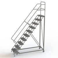 Safety Slope Rolling Ladder, 10 Steps, Serrated, 50° Incline, 100" High Absolute Business Supply