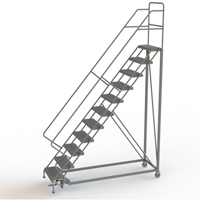 Safety Slope Rolling Ladder, 11 Steps, Serrated, 50° Incline, 110" High Absolute Business Supply