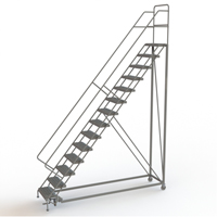 Safety Slope Rolling Ladder, 14 Steps, Serrated, 50° Incline, 140" High Absolute Business Supply