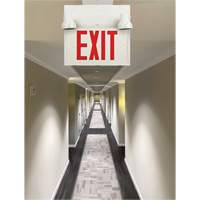 Exit Sign with Security Lights, LED, Battery Operated/Hardwired, 12-1/10" L x 11" W, English Absolute Business Supply
