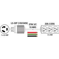 Generator Extension Cord with Tritap, STW, 10 AWG, 3 Outlet(s), 25' Absolute Business Supply
